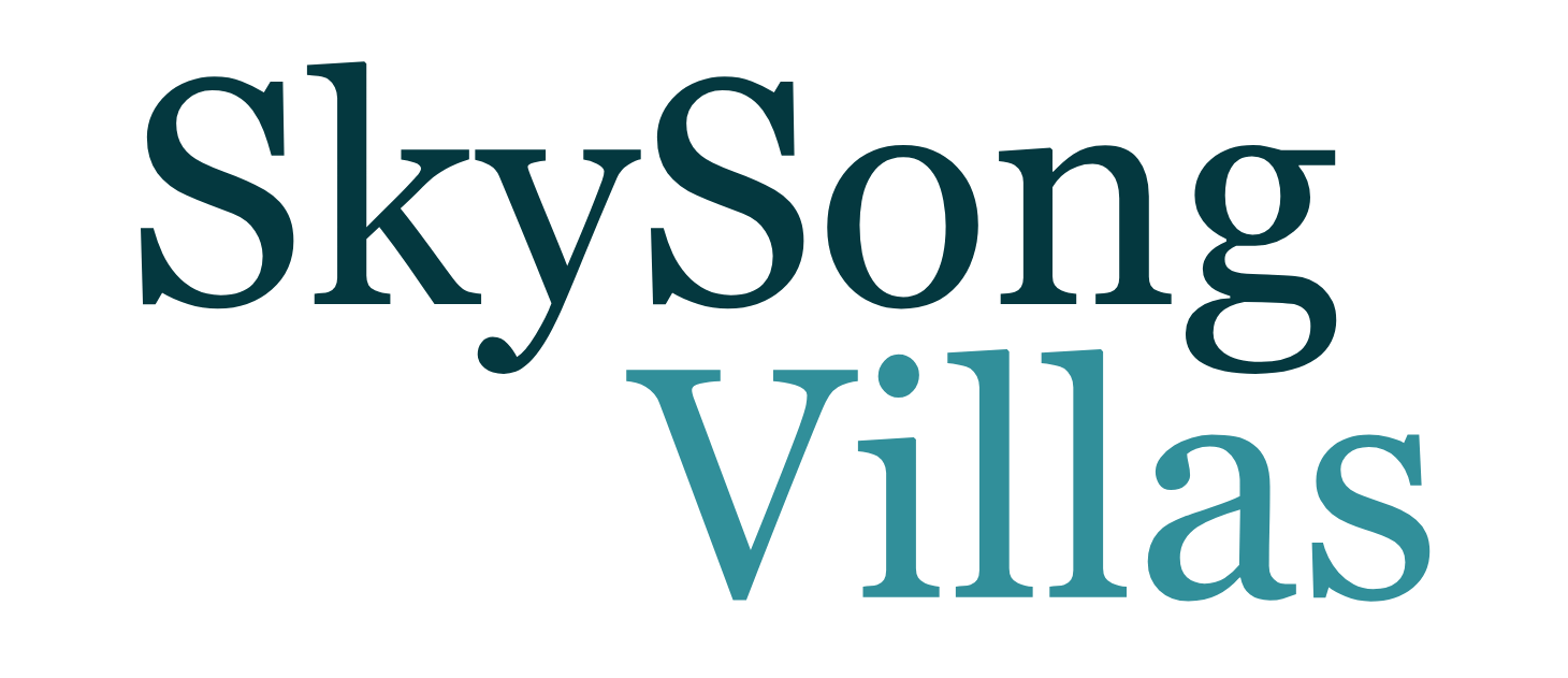 The image displays the text "SkySong Villas" in a large, serif font.